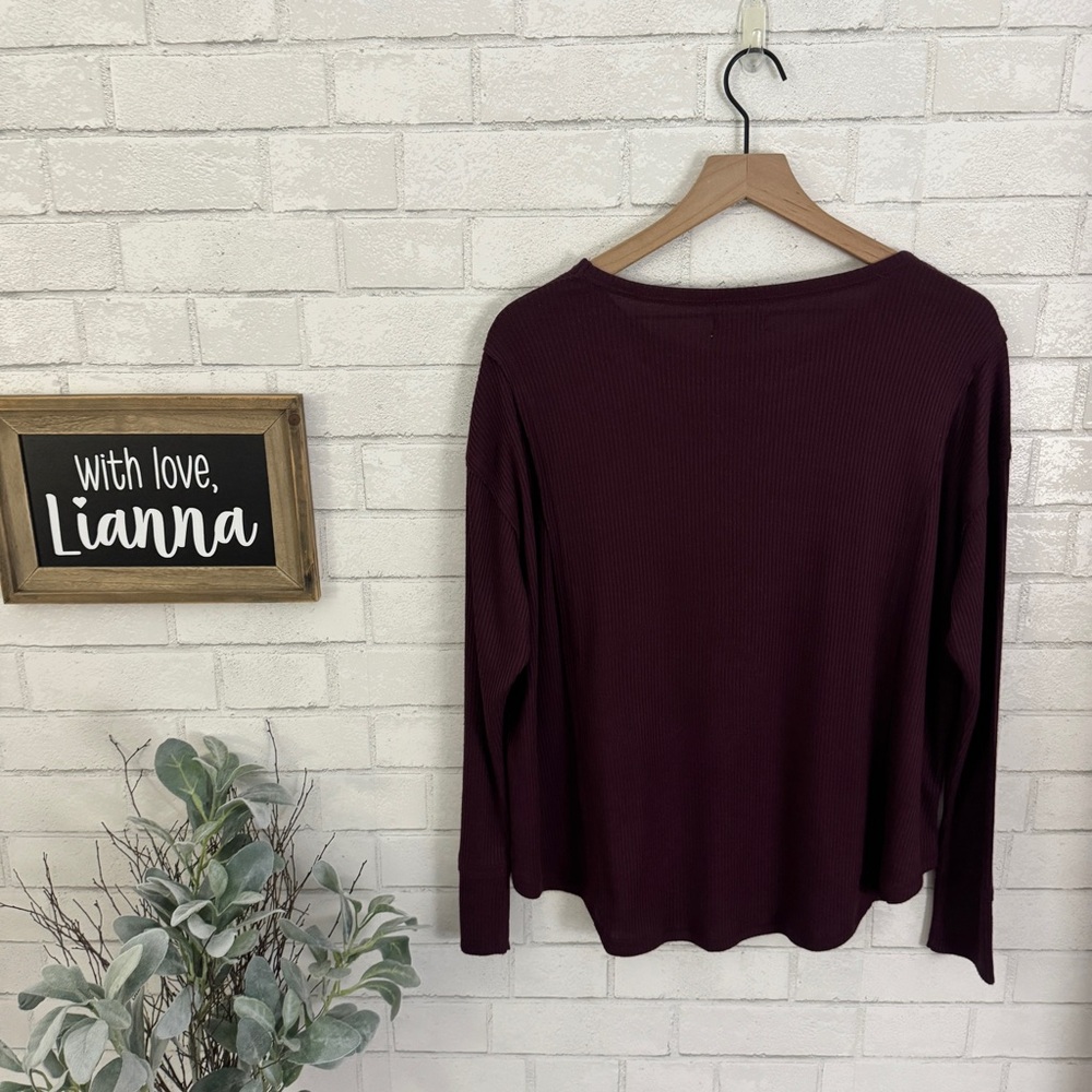 KNOX ROSE Ribbed Knit Dark Purple Loose Fit Long Sleeve Top - Picture 5 of 8